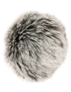 Pompon imitation fourrure 10 cm - Premium gris et écru
