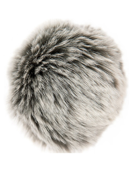 Pompon imitation fourrure 10 cm - Premium gris et écru