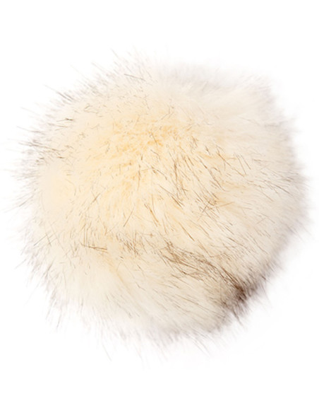 Pompon imitation fourrure 10 cm - Premium crème et noir