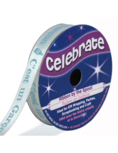 Ruban satin Celebrate blanc imprimé bleu c'est un garçon - 10 mm x 4 mètres