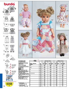 Patron de d'habits de poupées assortis - Burda 8308