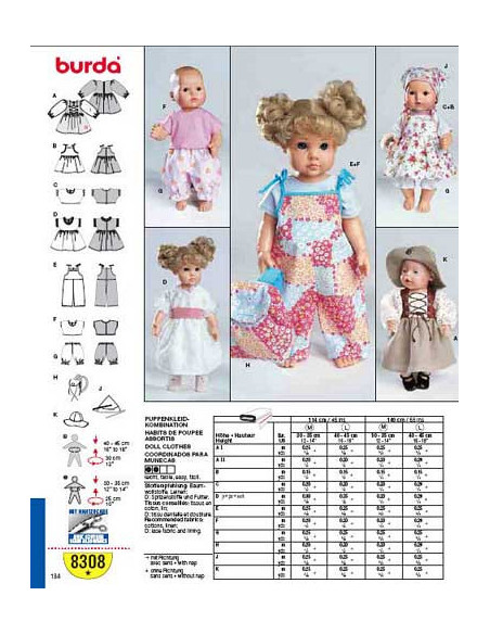 Patron de d'habits de poupées assortis - Burda 8308