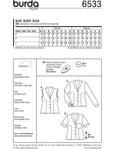 Patron de chemisier - Burda 6533