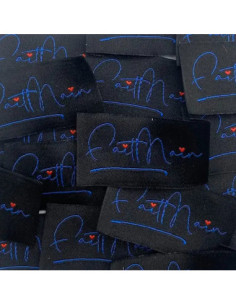 Lot de 5 étiquettes tissées à coudre Fait main - Noir et bleu marine 2