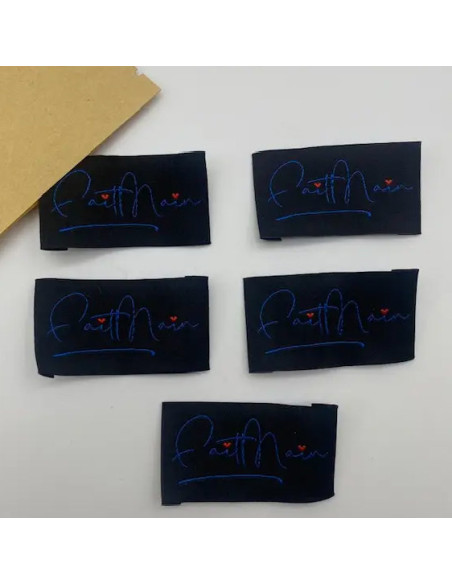 Lot de 5 étiquettes tissées à coudre Fait main - Noir et bleu marine