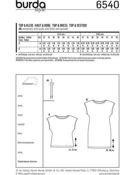 Patron de haut et robe - Burda 6540
