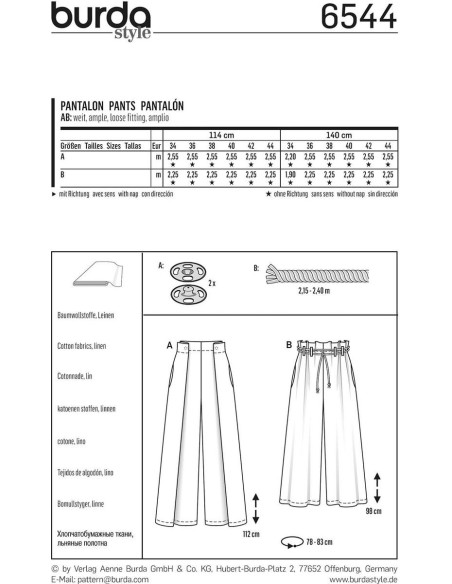 Patron de pantalon - Burda 6544