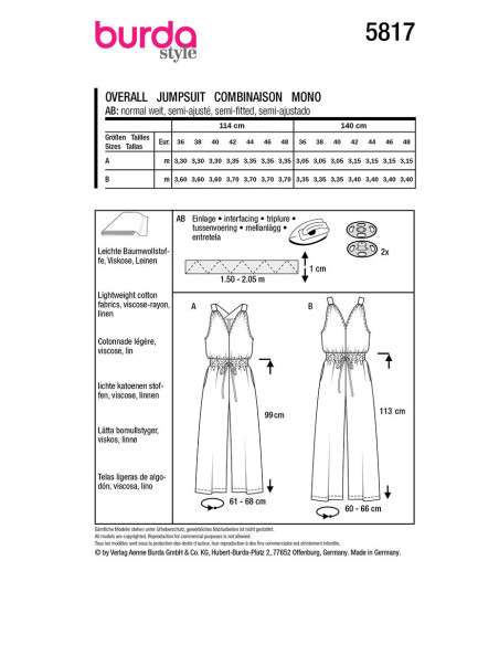 Patron de combinaison - Burda 5817