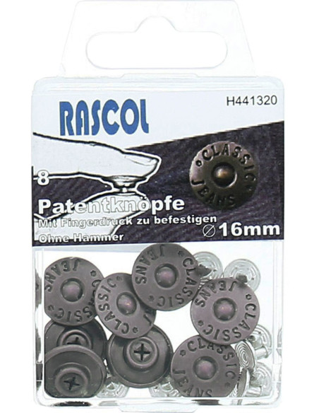Boite de 8 boutons jeans 16mm Rascol - Argent mat
