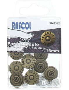 Boite de 8 boutons jeans 16mm Rascol - Laiton mat