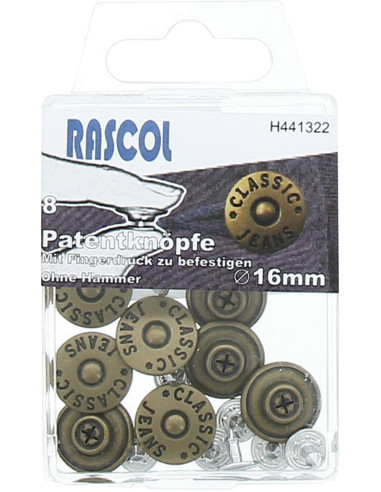 Boite de 8 boutons jeans 16mm Rascol - Laiton mat