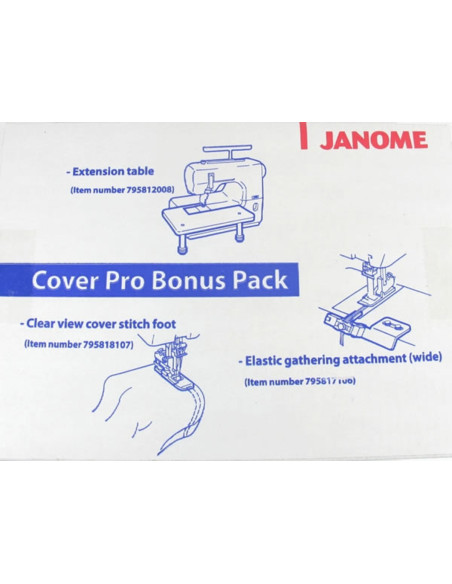 Kit table d´extension, pied pour ourlet couvert et guide pose élastique Janome