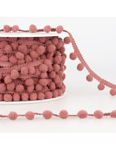 Galon gros pompons - Vieux rose