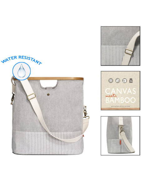 Sac canevas et bambou gris M