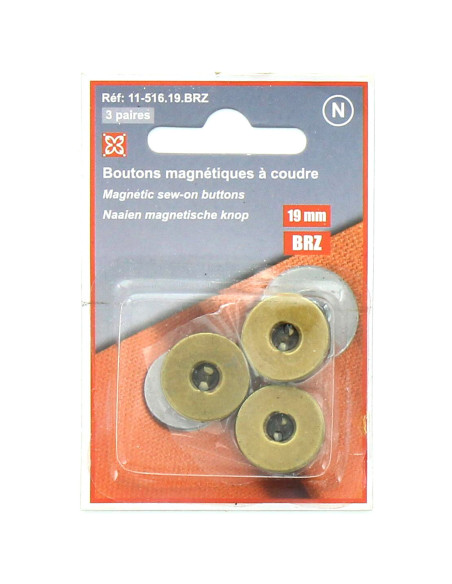 Set de 3 boutons magnétiques à coudre - Bronze
