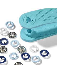 Boite de 21 boutons pression jersey blanc, ciel et marine avec outil 8 mm 2