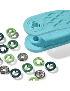 Boite de 21 boutons pression jersey assortiments de verts avec outil 8 mm 2