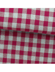 Tissu flanelle grands carreaux - Framboise et gris