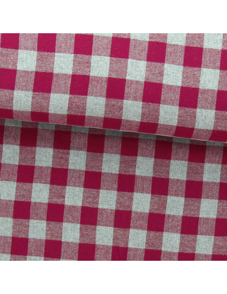 Tissu flanelle grands carreaux - Framboise et gris