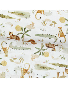 Tissu popeline de coton - Sarafou blanc et camel