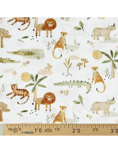 Tissu popeline de coton - Sarafou blanc et camel