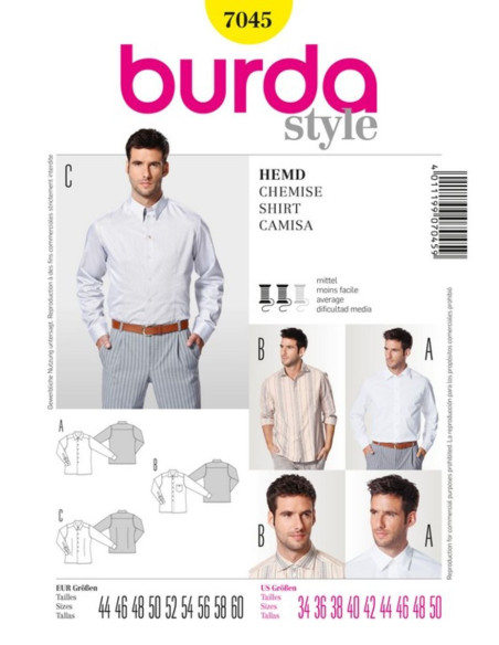 Patron de chemise pour homme - Burda 7045