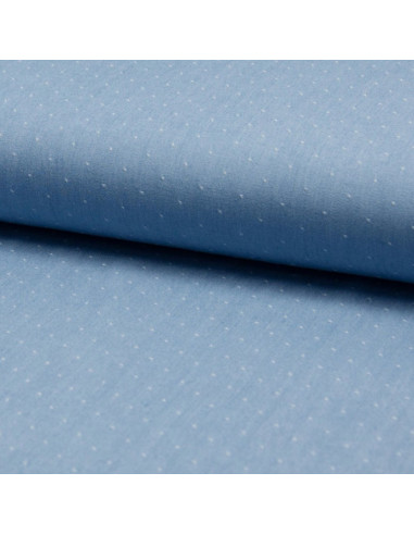 Tissu viscose chambray plumetis - Bleu ciel