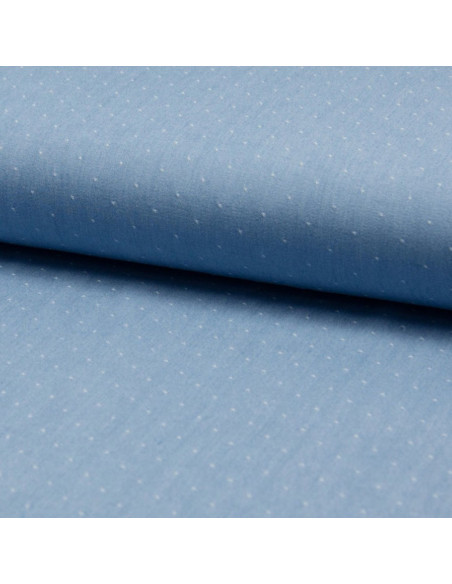 Tissu viscose chambray plumetis - Bleu ciel
