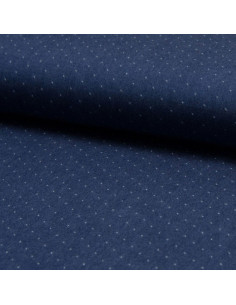 Tissu viscose chambray plumetis - Bleu denim