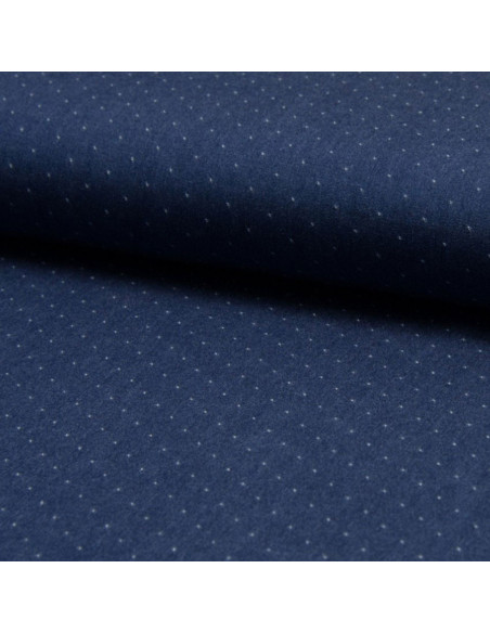 Tissu viscose chambray plumetis - Bleu denim
