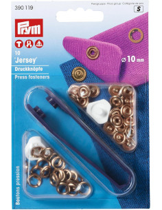 Boite de 10 boutons pression jersey Cuivre avec outil 10 mm