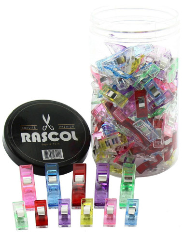 Bocal de 100 pinces à tissus multicolores Rascol