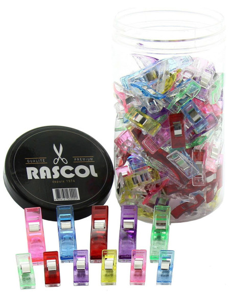 Bocal de 100 pinces à tissus multicolores Rascol