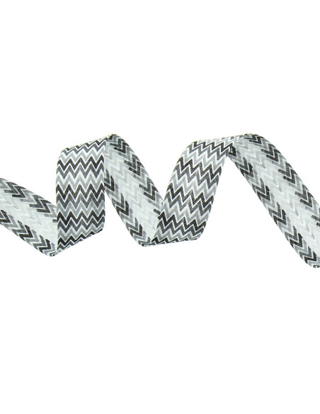 Biais motif chevron - Noir, gris et blanc
