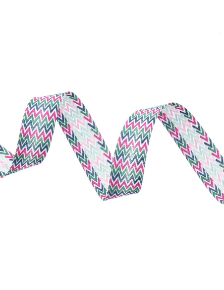 Biais motif chevron - Rose, kaki et bleu