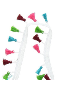 Galon pompons multicolore blanc 2