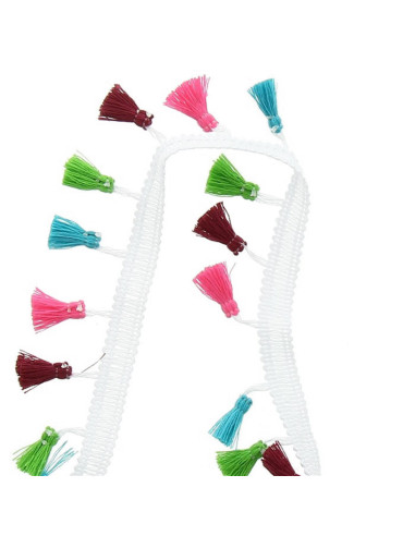 Galon pompons multicolore blanc