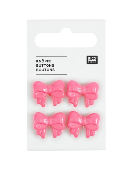 Carte de 4 boutons nœuds - Rose 18 x 15 mm