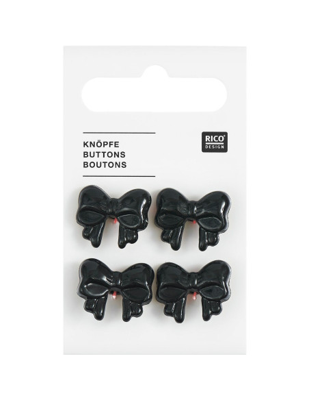 Carte de 4 boutons nœuds - Noir 18 x 15 mm