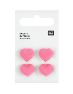 Carte de 4 boutons cœurs - Rose 15 x 15 mm