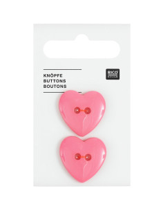 Carte de 2 boutons cœurs - Rose 22 x 22 mm