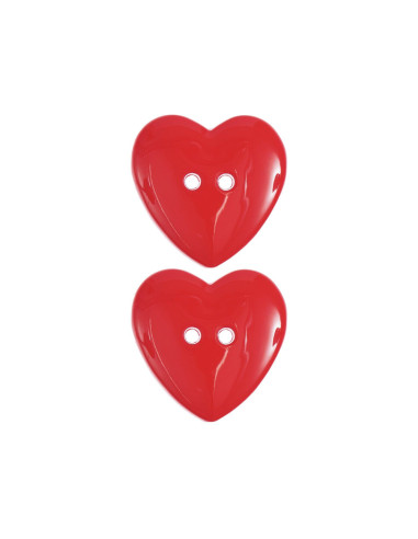 Carte de 2 boutons cœurs - Rouge 22 x 22 mm
