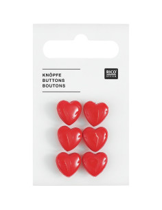 Carte de 6 boutons cœurs - Rouge 11 x 11 mm