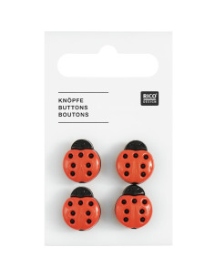 Carte de 4 boutons coccinelle - Rouge 13 x 15 mm