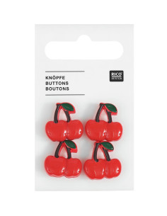 Carte de 4 boutons cerises - Rouge 17 x 17 mm