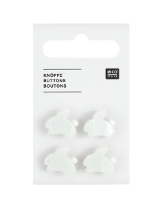 Carte de 4 boutons lapins - Blanc 15 x 13 mm