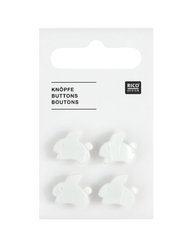 Carte de 4 boutons lapins - Blanc 15 x 13 mm