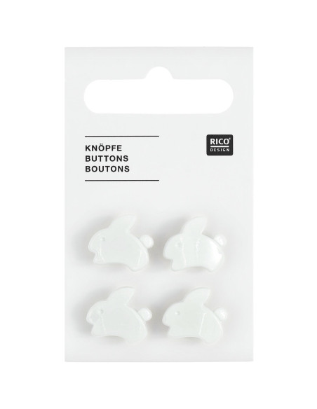 Carte de 4 boutons lapins - Blanc 15 x 13 mm