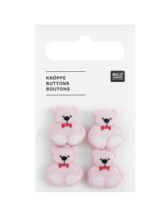 Carte de 4 boutons nournours - Lilas 16 x 18 mm