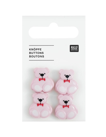 Carte de 4 boutons nournours - Lilas 16 x 18 mm